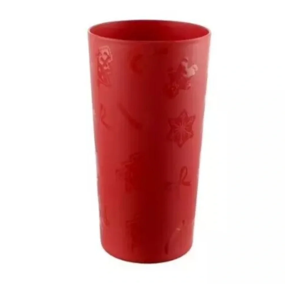 Set of 12 Red Christmas Plastic Tumbler Drinking Cup Festive Holiday Design NEW